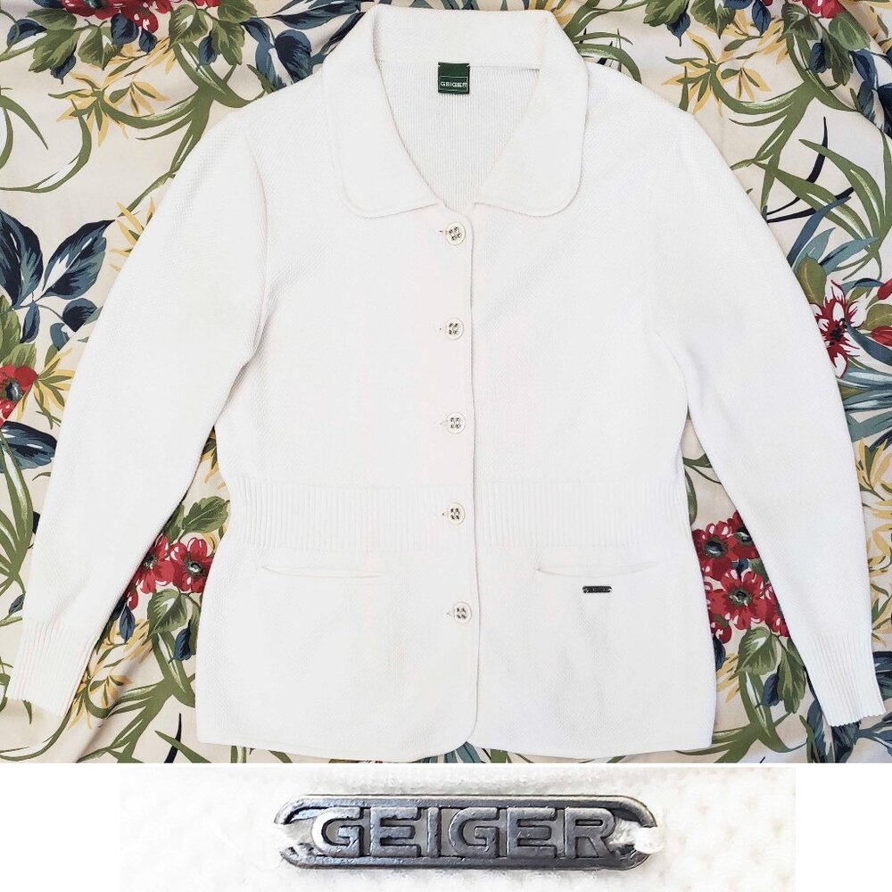 Geiger Womens  Ivory Knit Viscose Summer Cardigan Jacket Austria 42 M